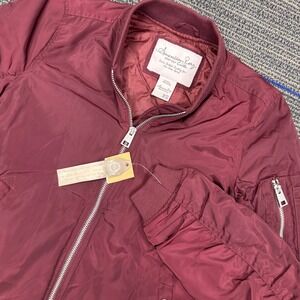 American Rag Bomber Jacket XS Womens Burgundy‎ Full Zip Quilted Lined